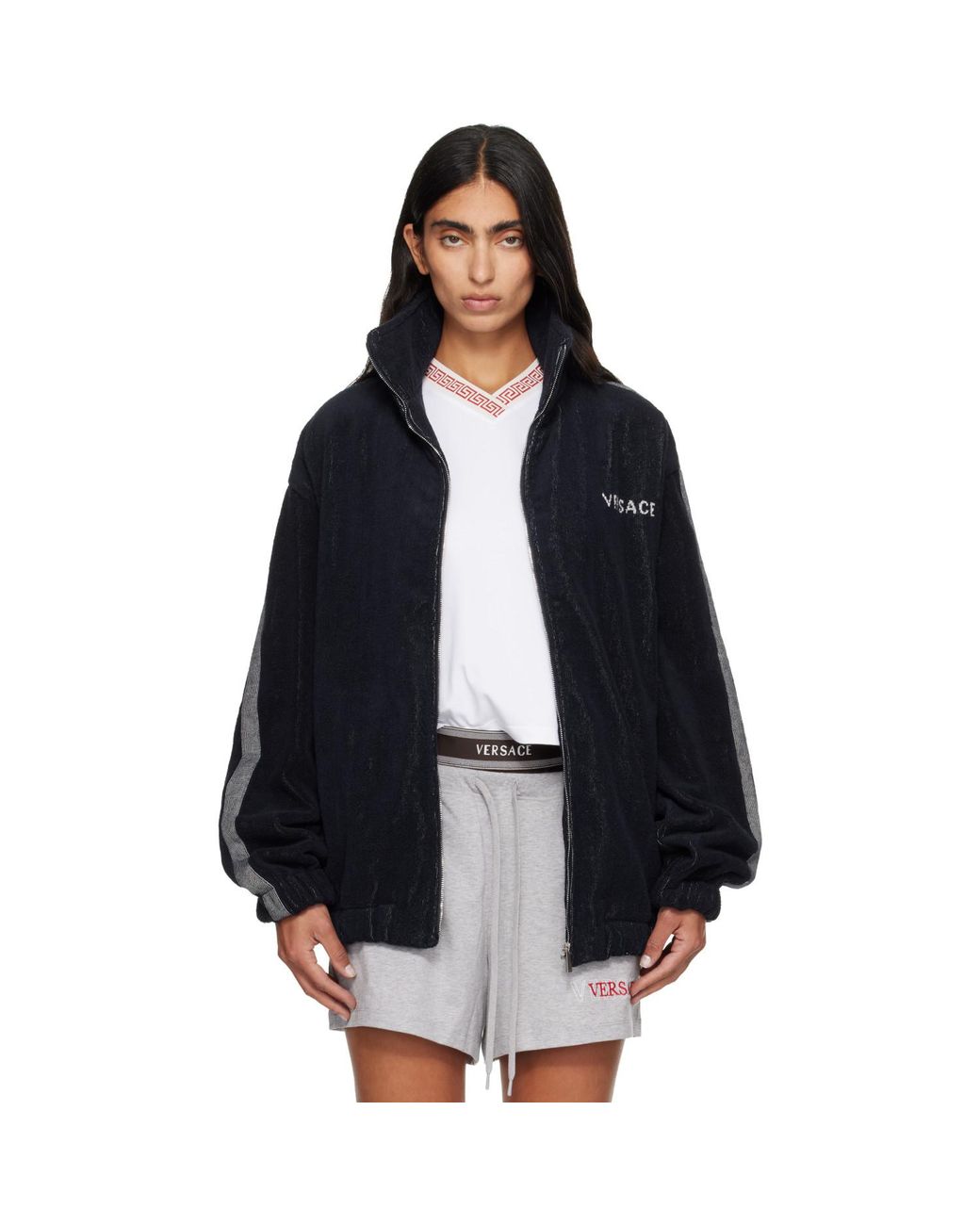 Versace Black Cotton-terry Jacquard Zip Jacket