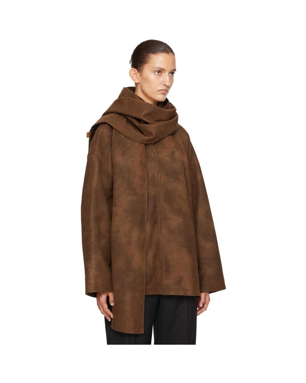 LE17SEPTEMBRE Brown Faux-Leather Shawl Jacket