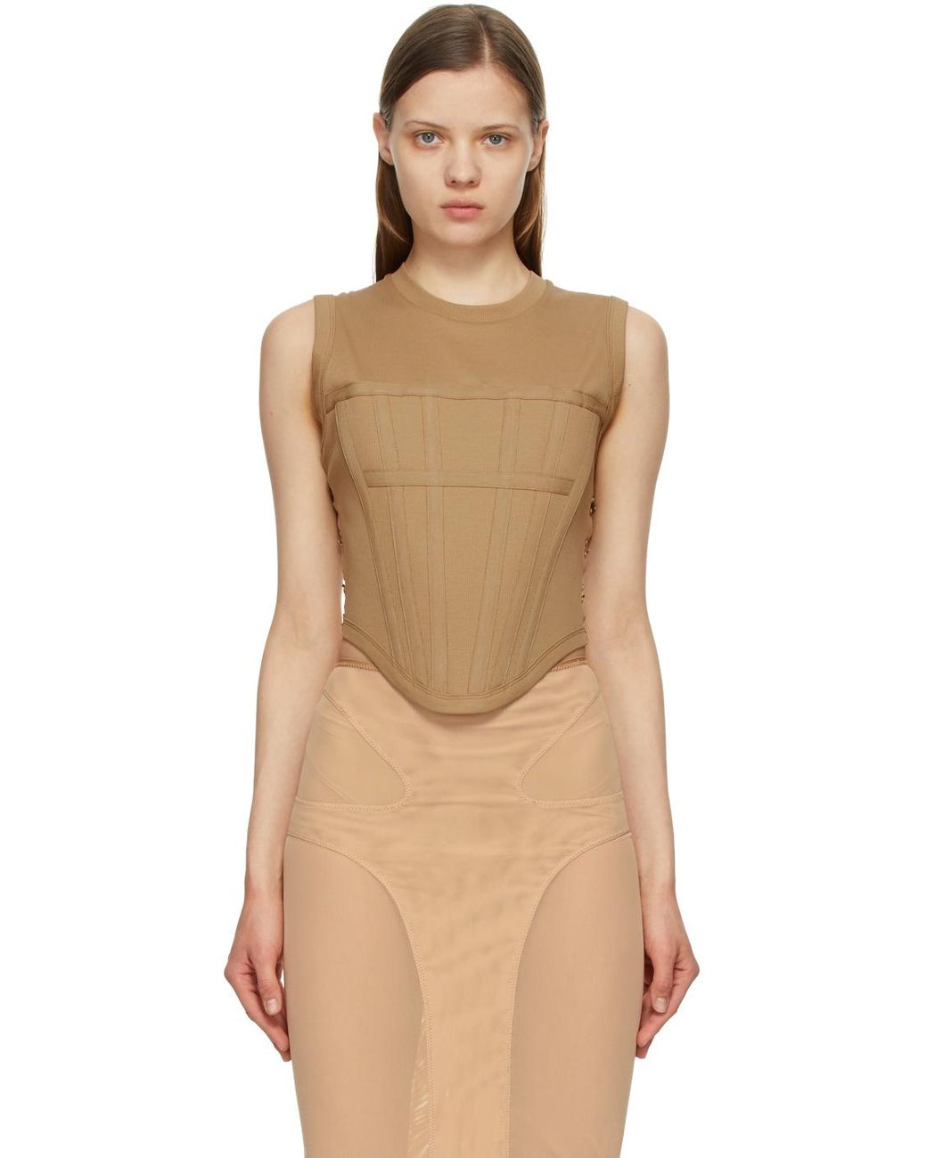 Dion Lee Cotton Beige Rib Corset Tank Top Lyst