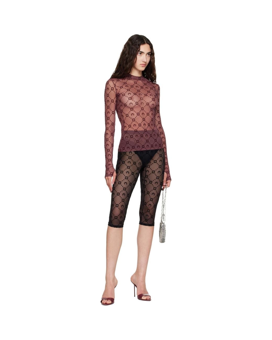 MARINE SERRE Black Moonogram Mesh Flock Capri Leggings