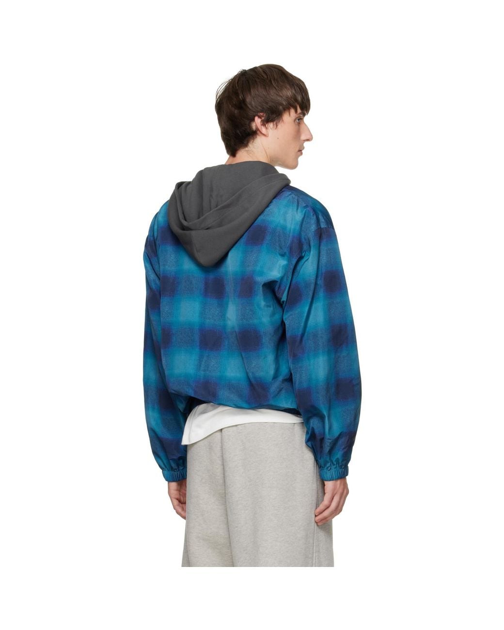 we11done Blue Check Coach Jacket for men