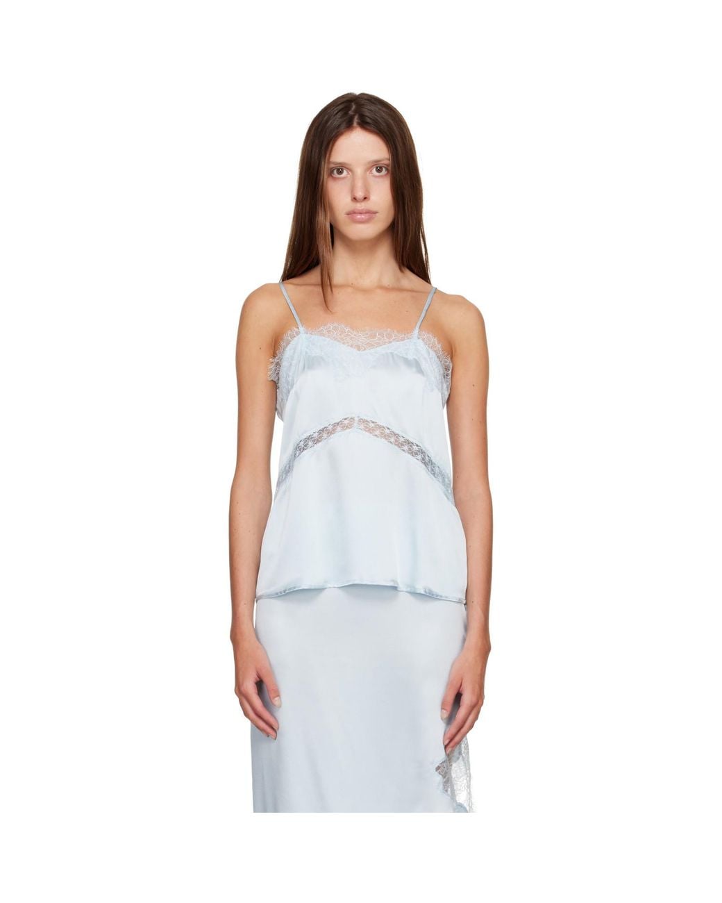 R2W Blue Milena Silk Lace Sleeveless Camisole