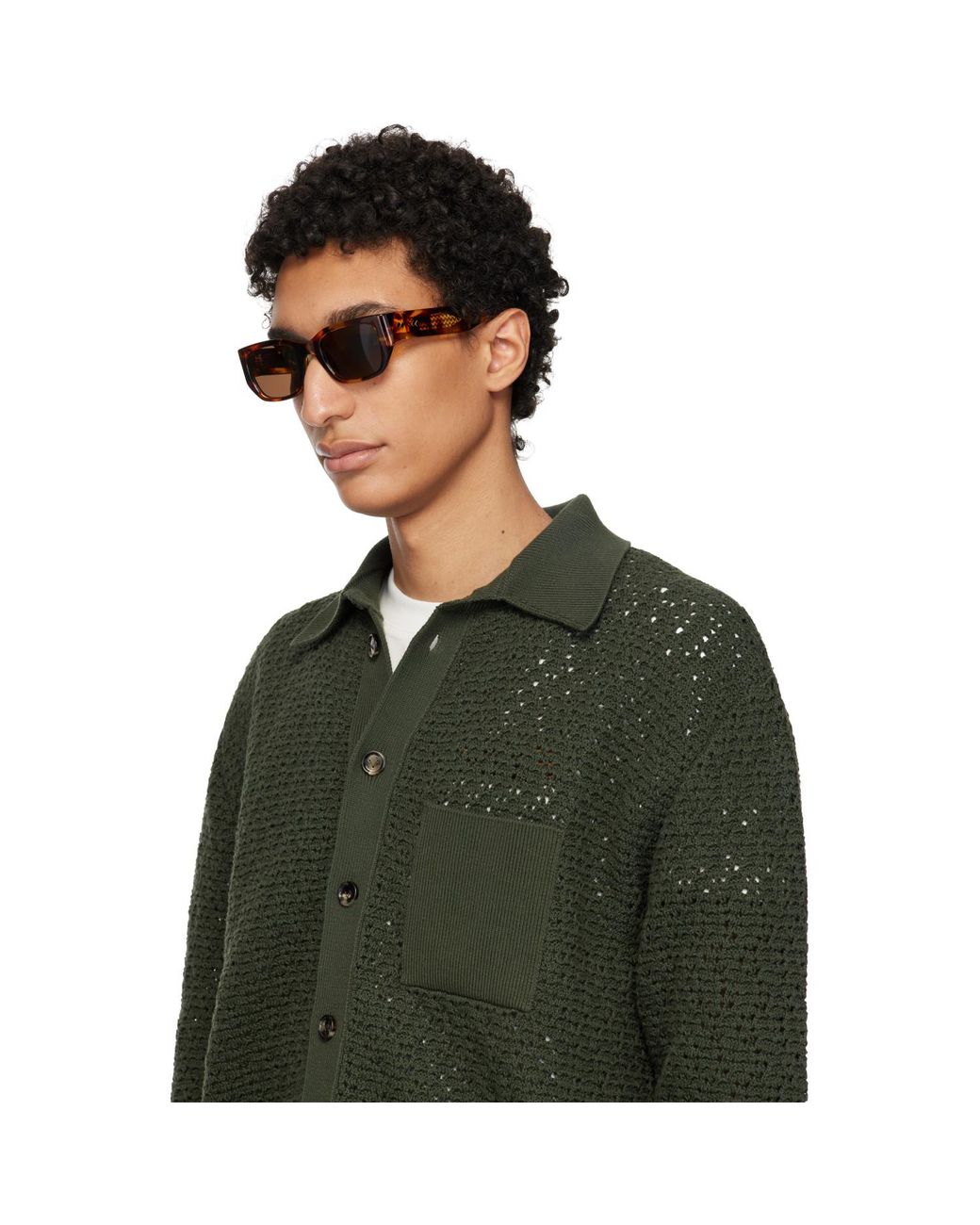 Bottega Veneta Black Intrecciato Square Sunglasses for men