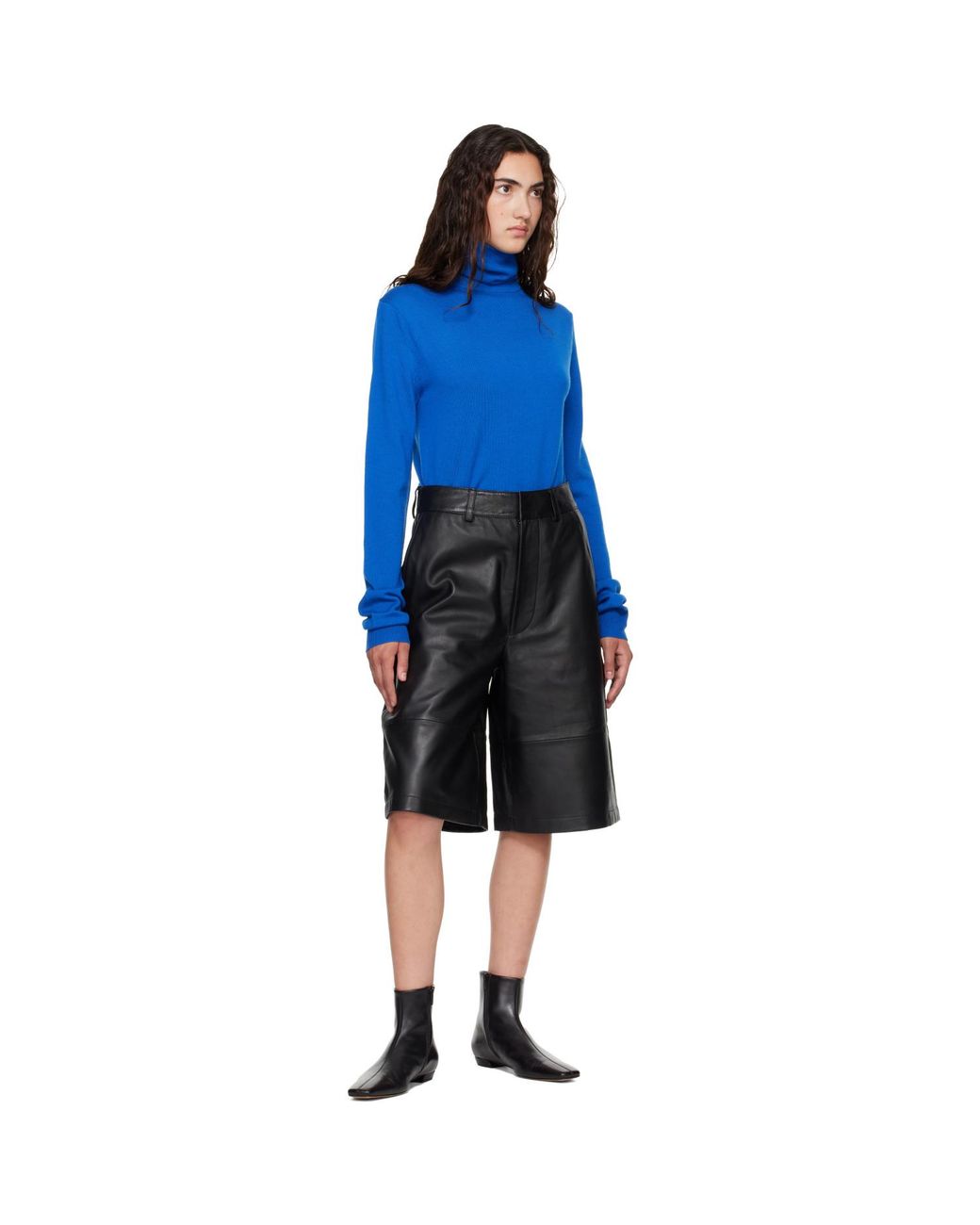 Frankie Shop Blue Olivia Leather Bermuda Shorts