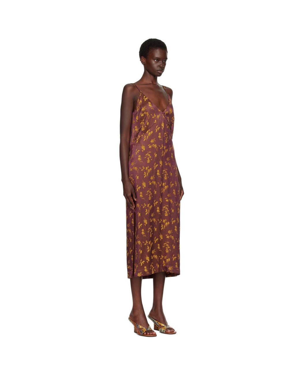 Dries Van Noten Brown Burgundy Jacquard Midi Dress