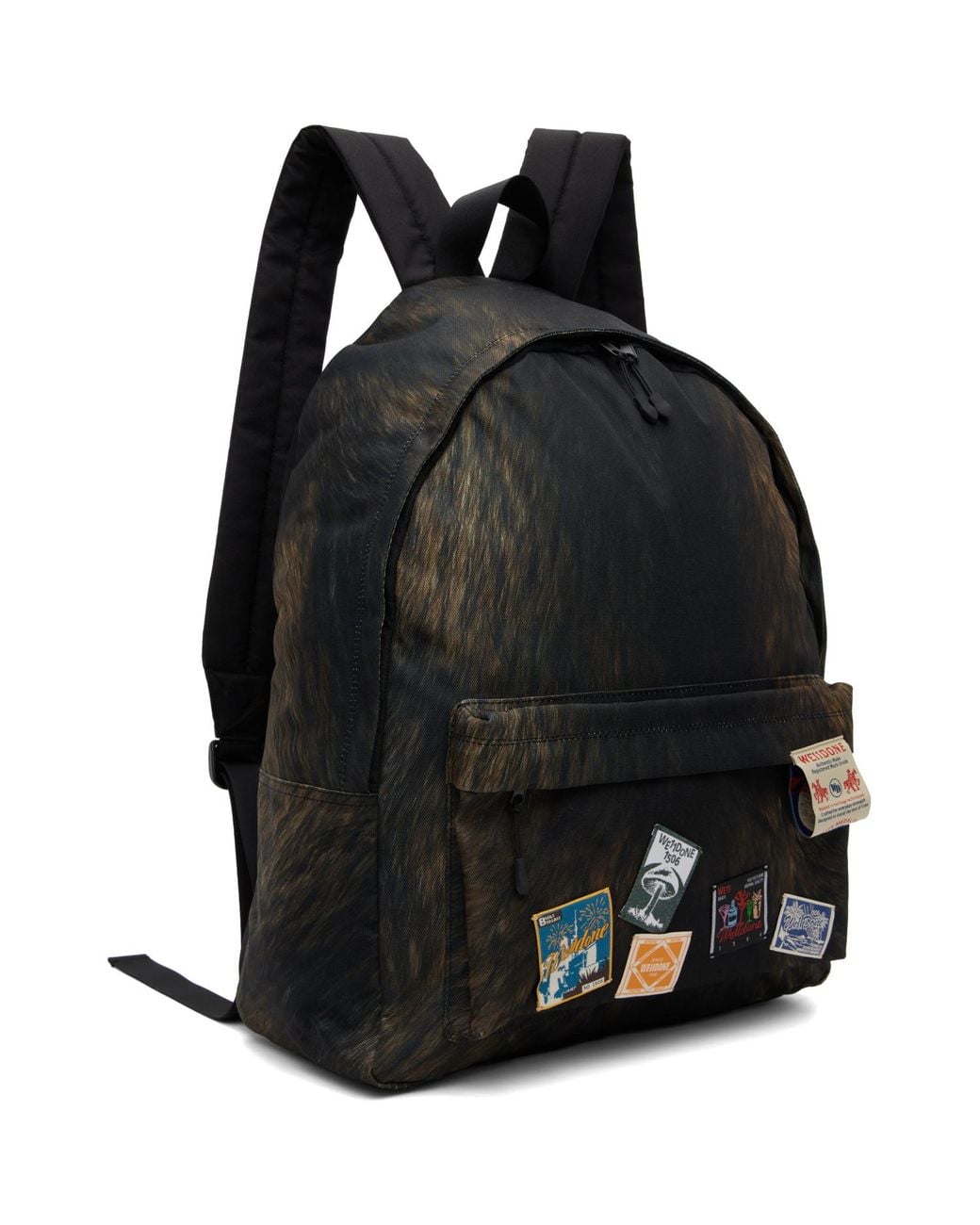 we11done Black Fur Printed Backpack for men