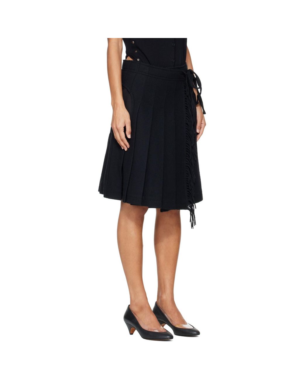 OPEN YY Black Fringed Wrap Mini Skirt