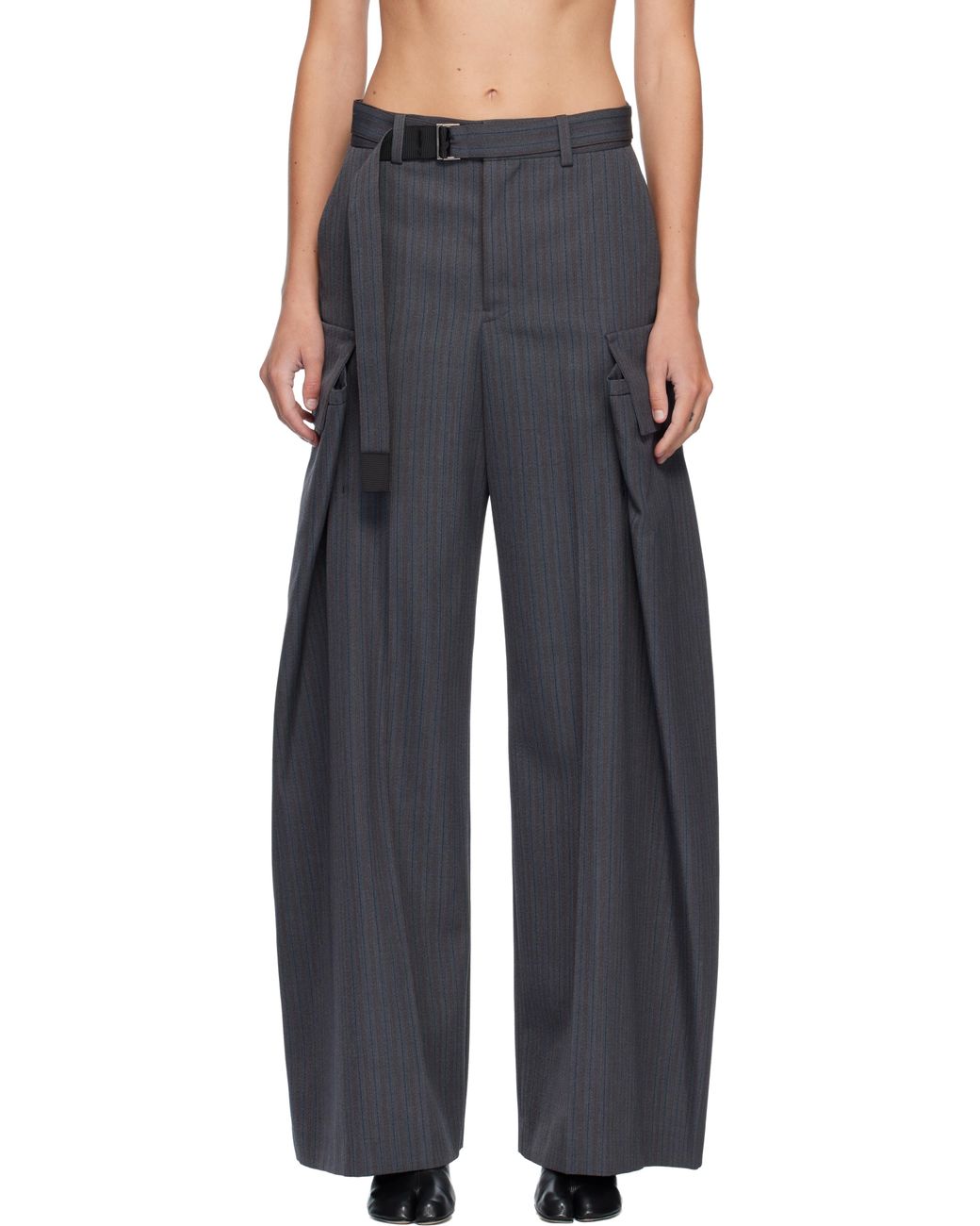 Sacai Stripe Doeskin Trousers in Black | Lyst
