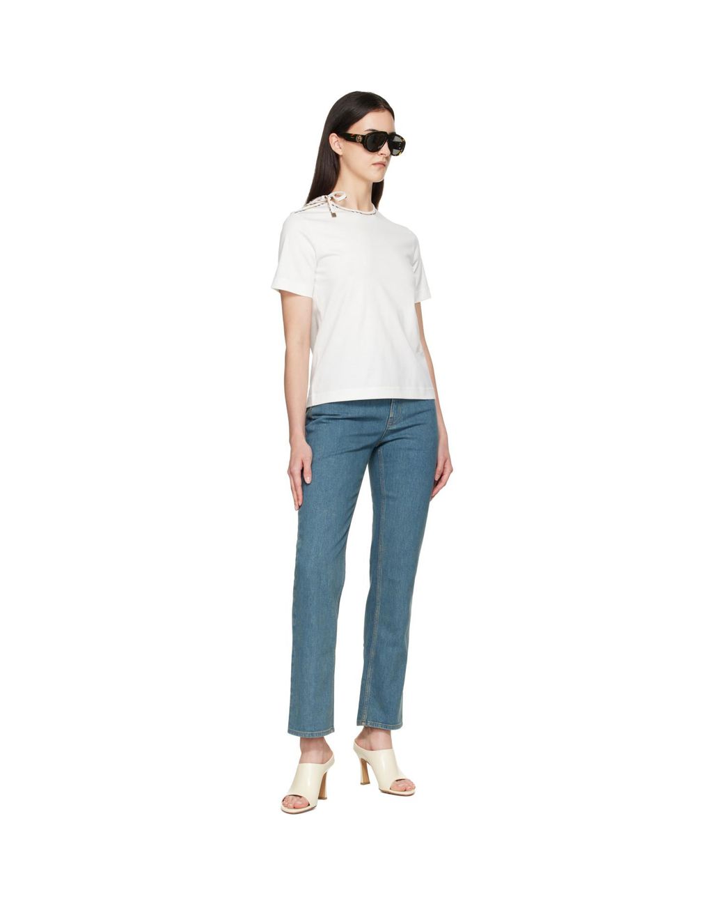 Burberry White Off- Tie-Sleeve Cotton T-Shirt
