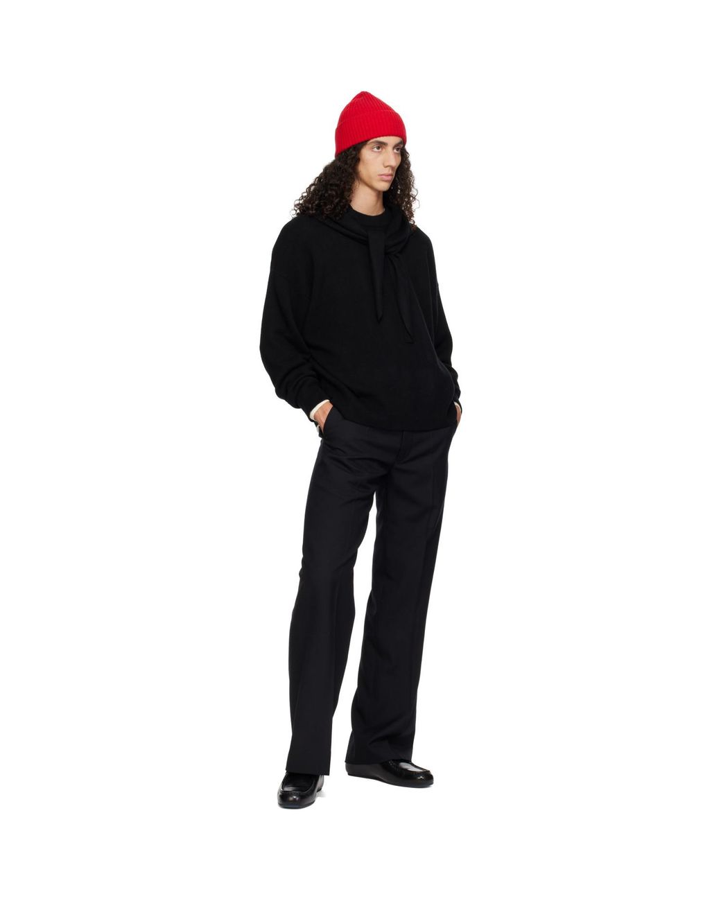 YACAIA Black Y-0022 Triangle Merino Cashmere Scarf for men