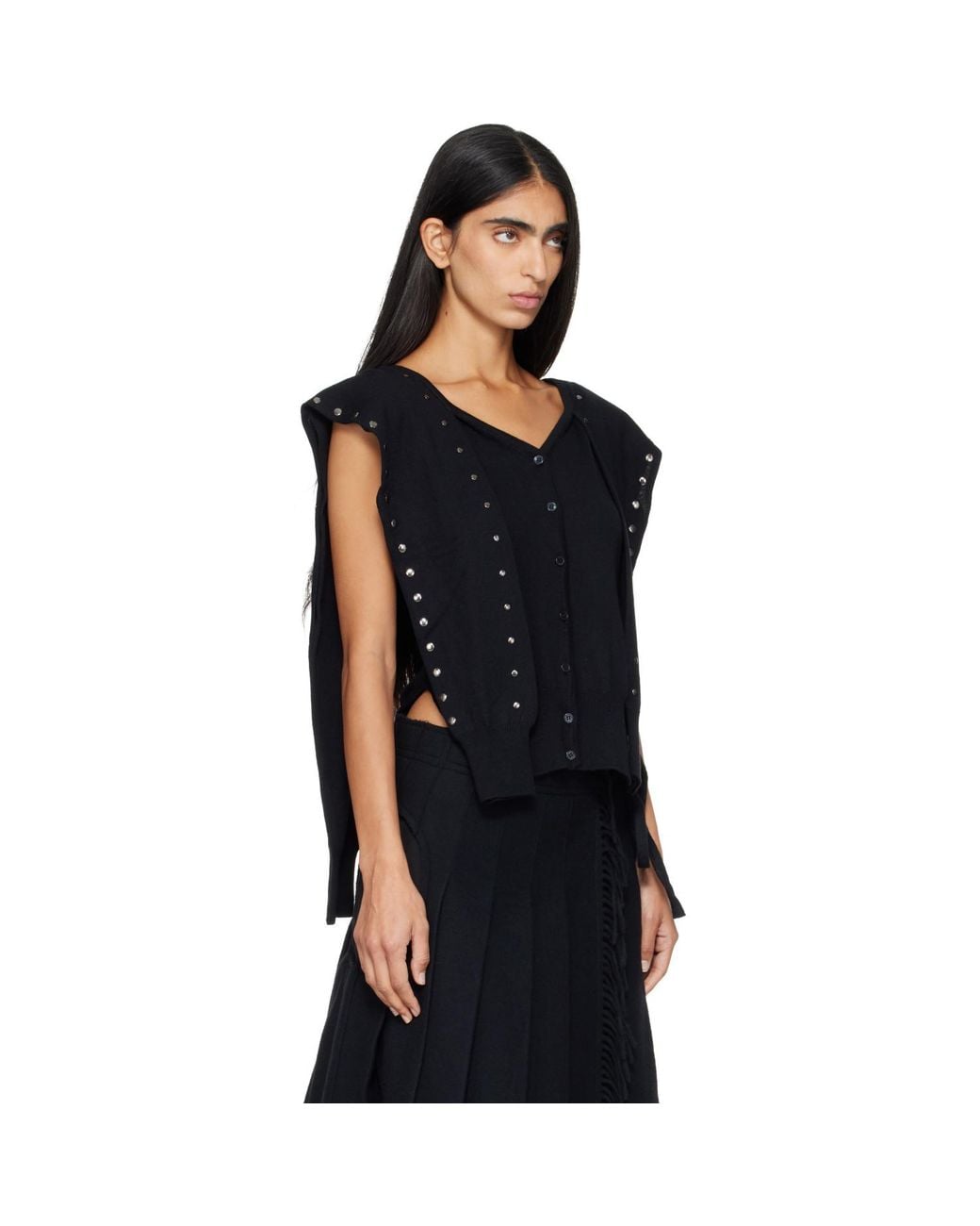 OPEN YY Black Stud Sleeve Layered Cardigan
