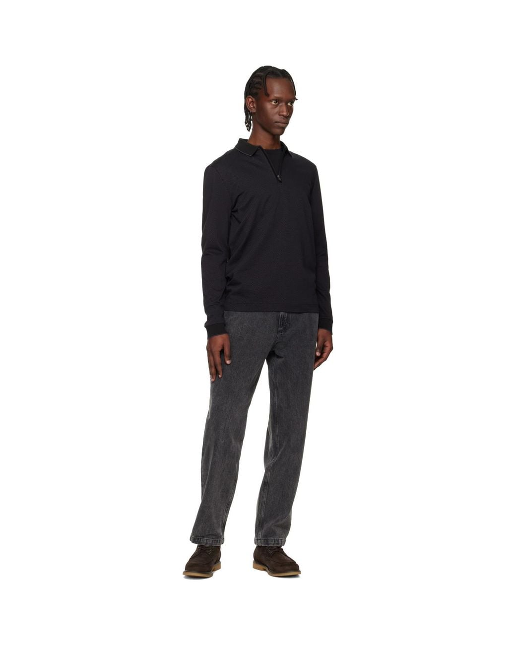 Boss Black Two-Tone Structure Mercerised-Cotton Polo for men