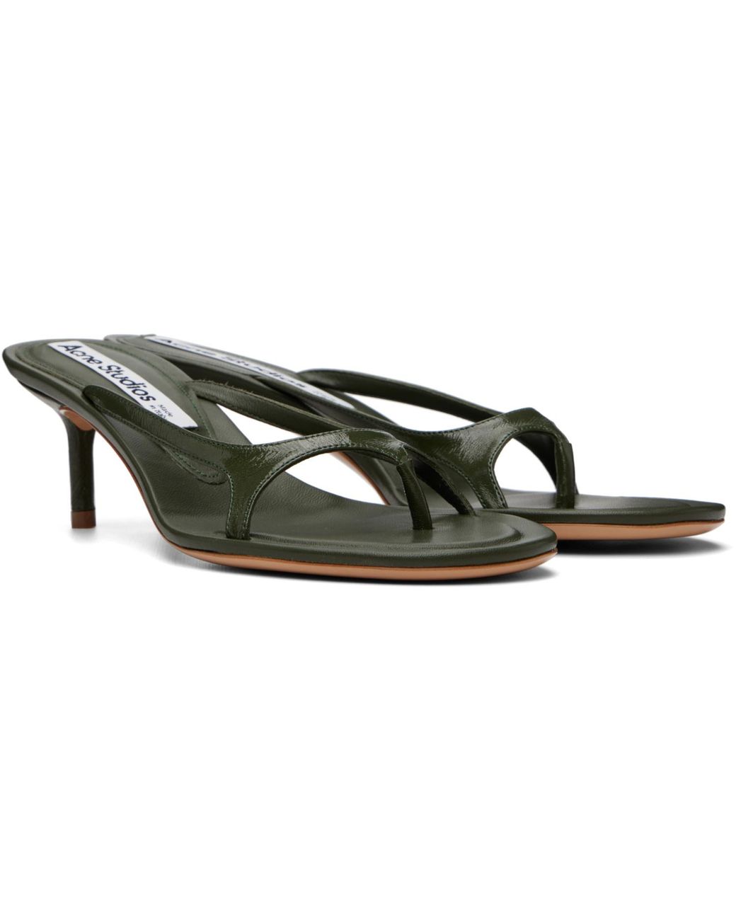 Acne Black Khaki Kitten Heeled Sandals