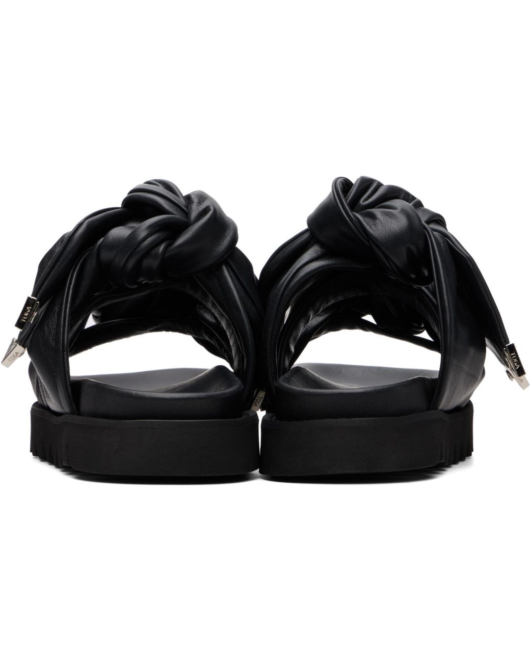 Toga Black Leather Flat Sandals