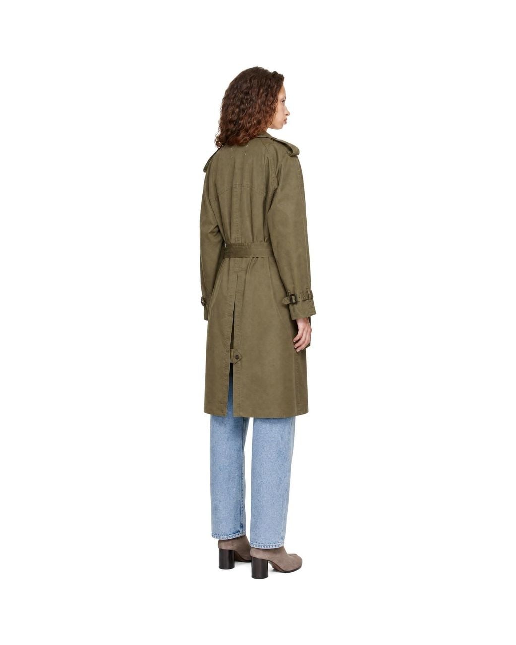 Maison Margiela Green Khaki Double-Breasted Trench Coat