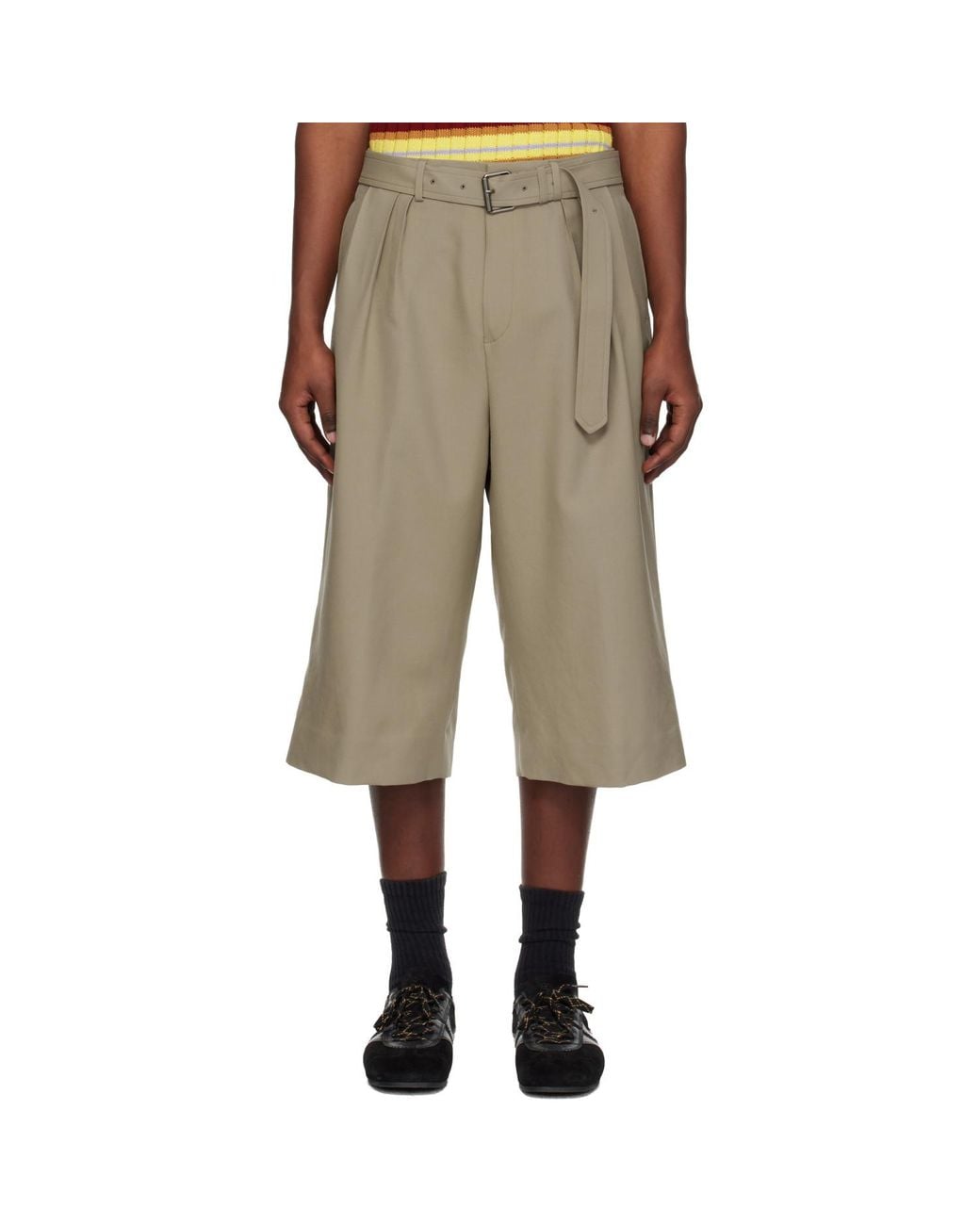 Dries Van Noten Natural Belted Wool Mohair Shorts for men
