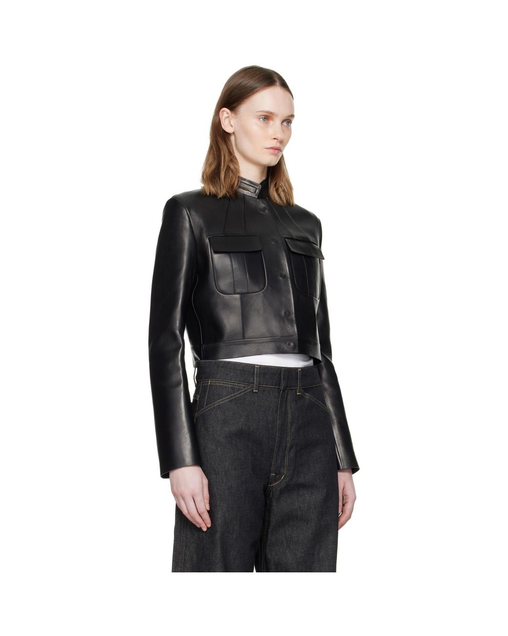 Tom Ford Black Bonded Nappa Leather Officer Jacket