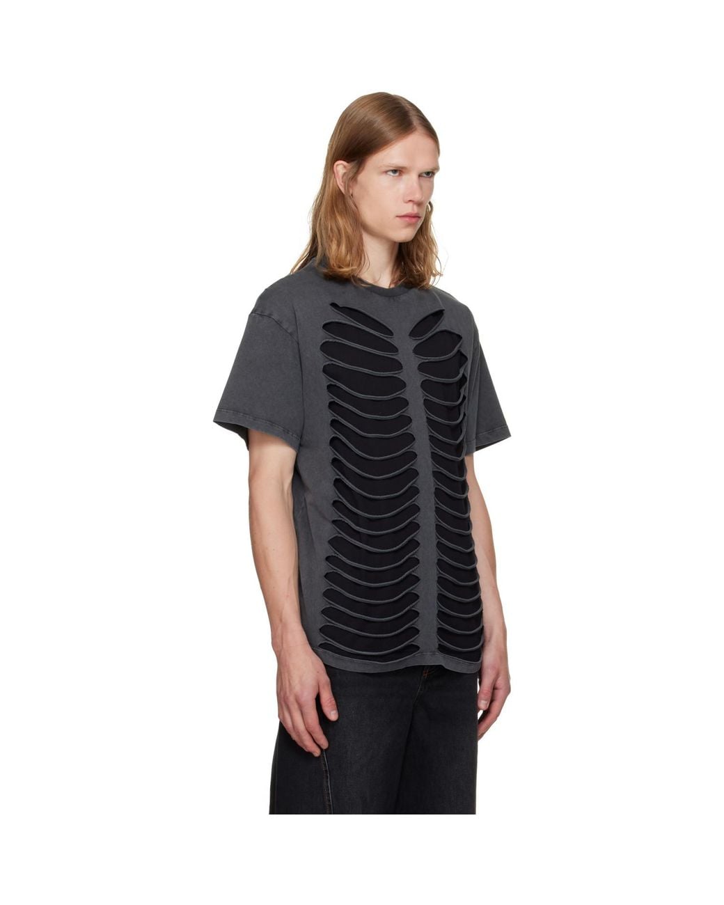 AVAVAV Black Tier Cut-Out Double Layer T-Shirt for men