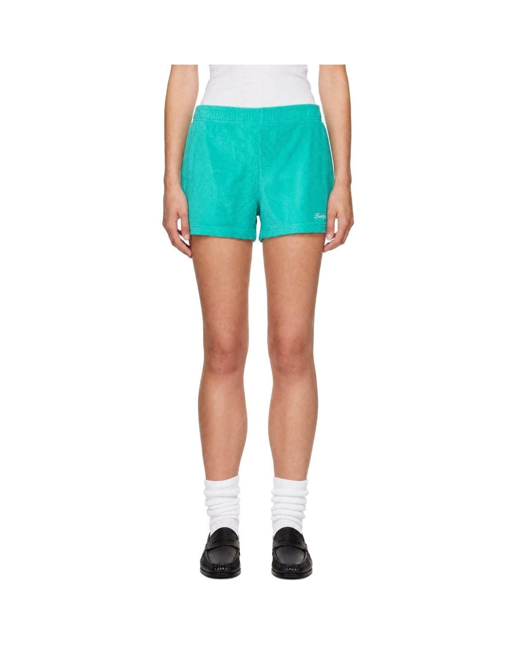 Sporty & Rich Blue Signature Logo Terry Shorts