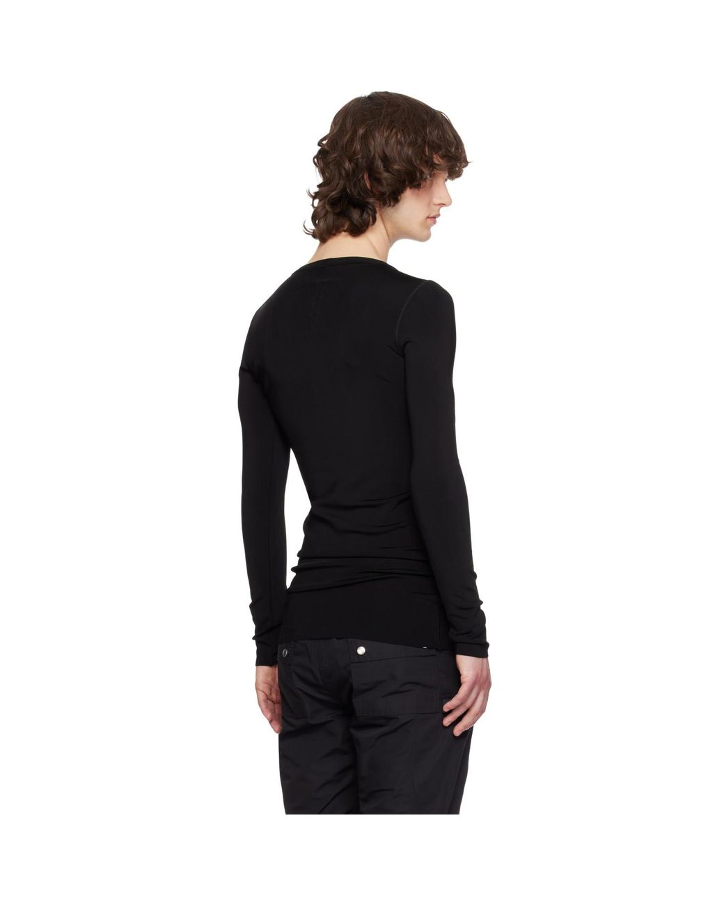 Rick Owens Black Temple Rib Ls T-Shirt for men