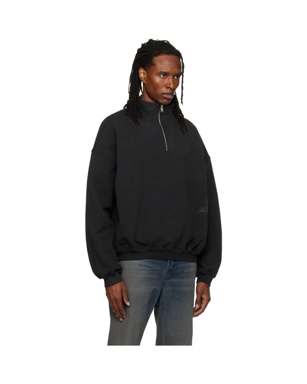 ALEXANDER DIGENOVA Black Stencil Logo Quarter Zip Sweater for men