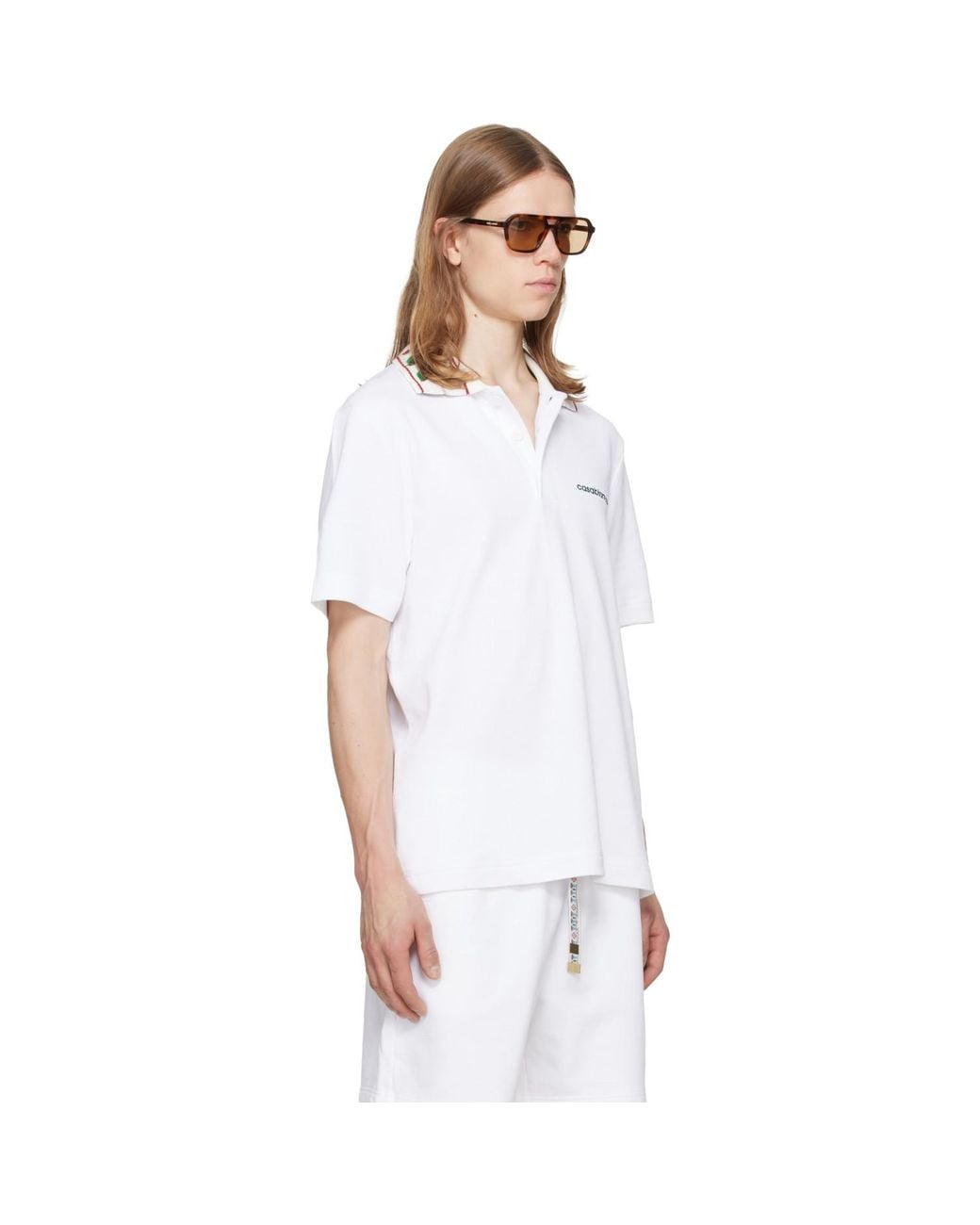 Casablanca White Laurel Pique Short Sleeve Polo for men