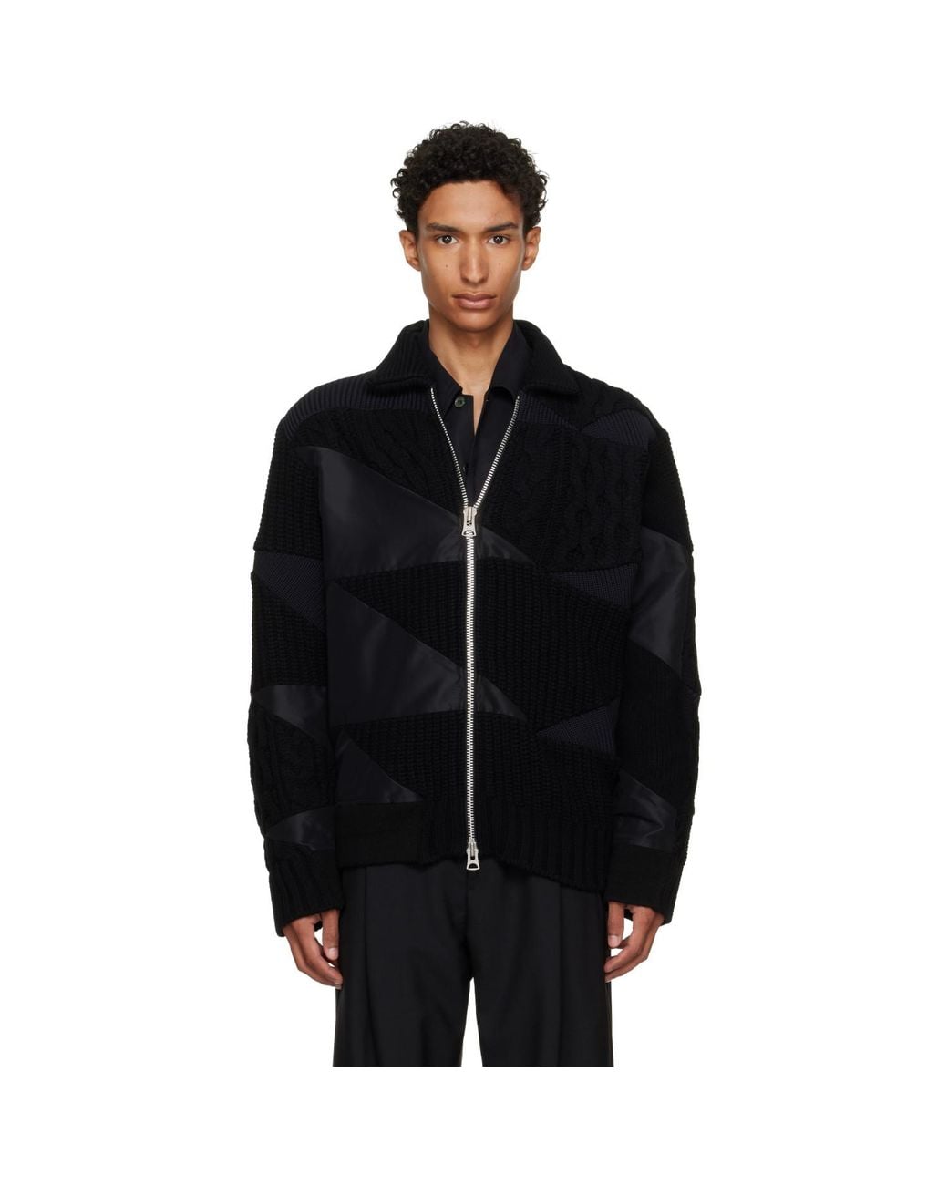Sacai Black A.P.C. Edition Quilts Knit Blouson Jacket for men