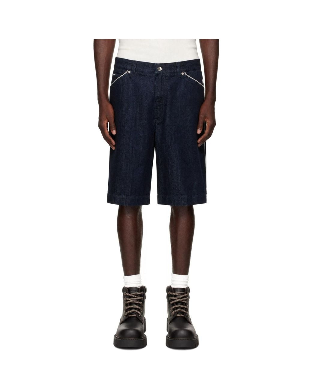 Dolce & Gabbana Blue Logo Plaque Denim Shorts for men