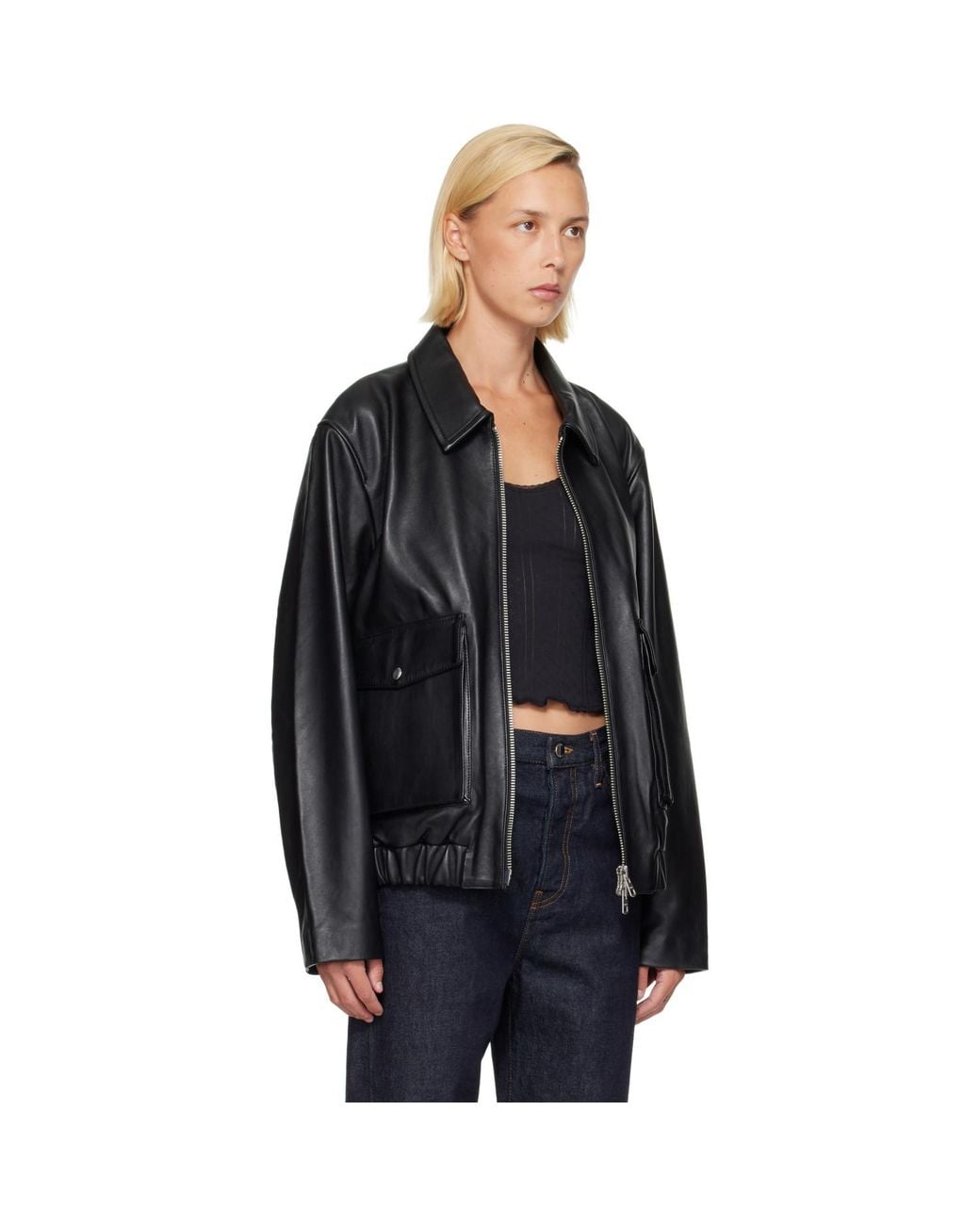 Citizens of Humanity Black Zip Front Leather Bomber Jacket