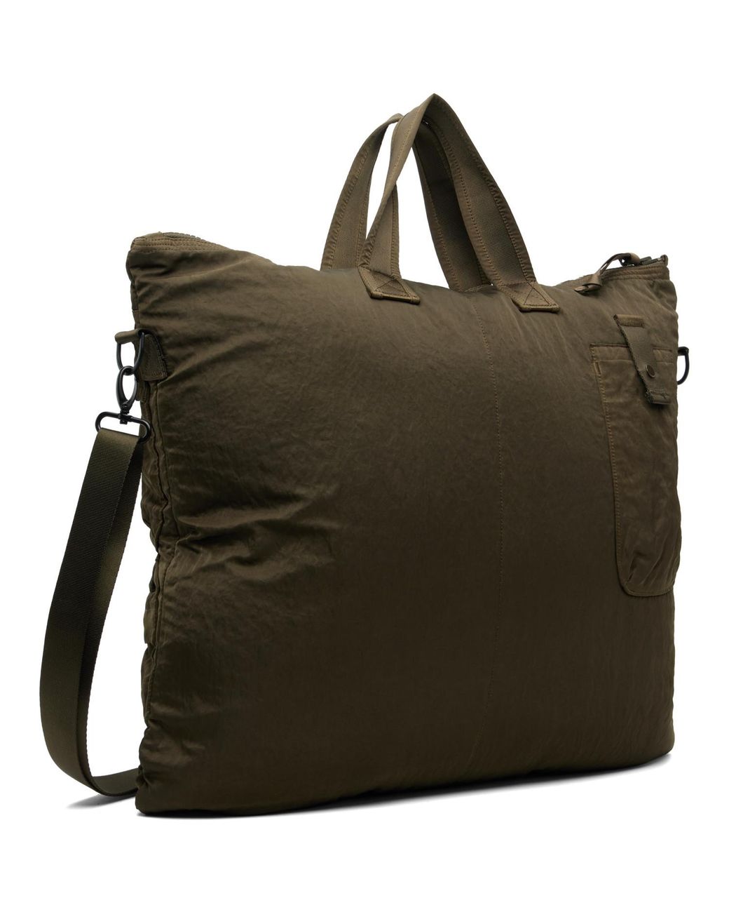 C P Company Black Khaki Nylon B Lens Tote for men