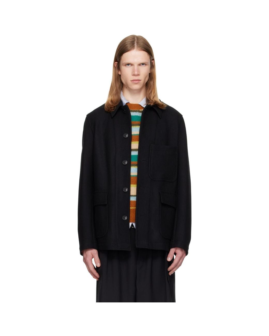 Dries Van Noten Black Wool Melton Jacket for men