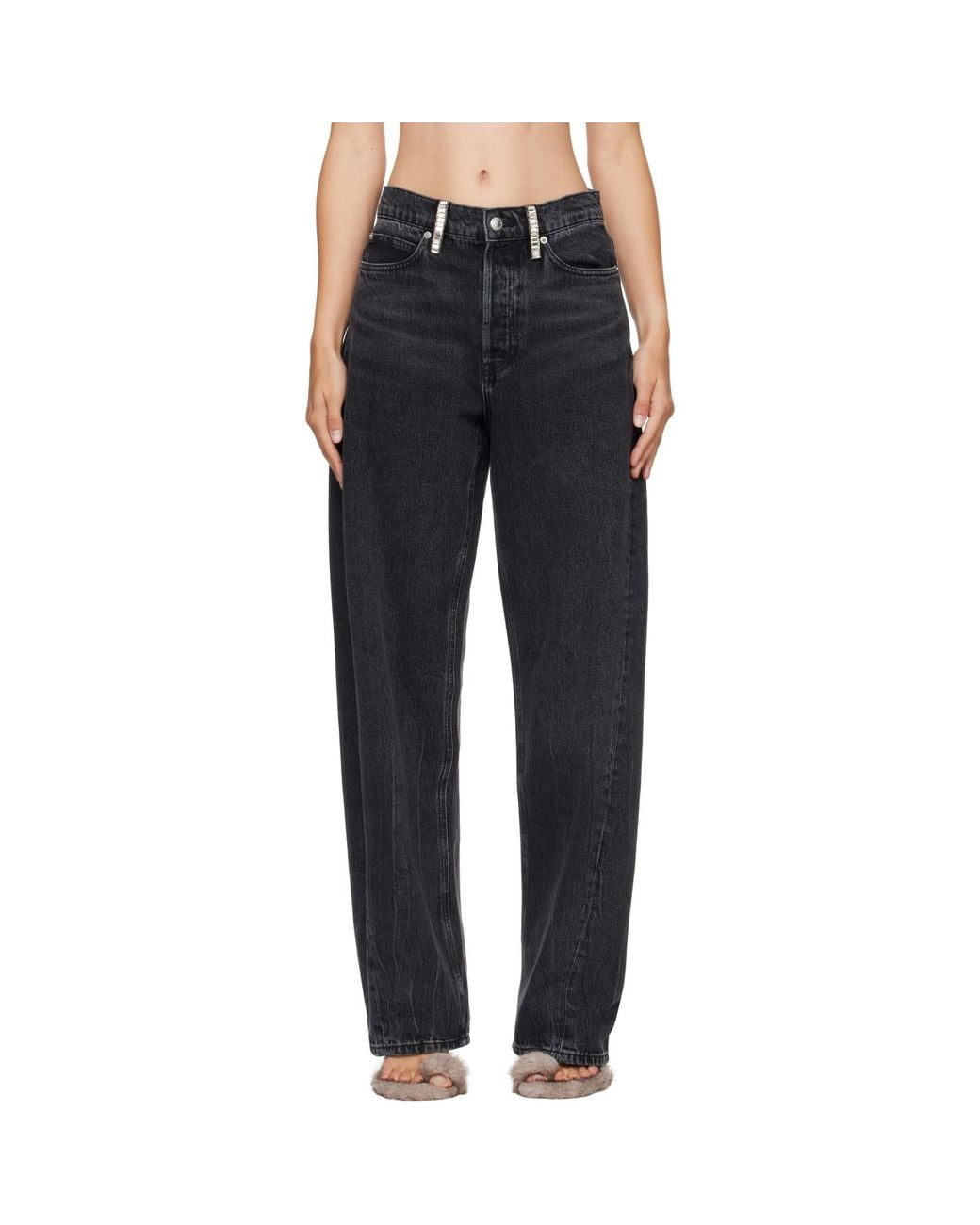 Alexander Wang Blue Crystal Hotfix Belt Loop Mid-Rise Relaxed Jeans