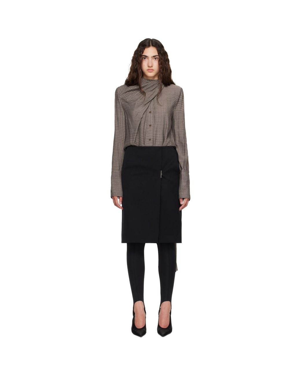 Mugler Black Taupe Lavalliere Blouse
