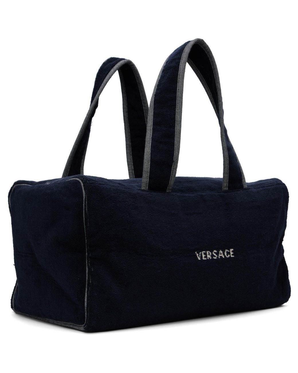 Versace Black Terry Cloth Jacquard Gym Duffle Bag
