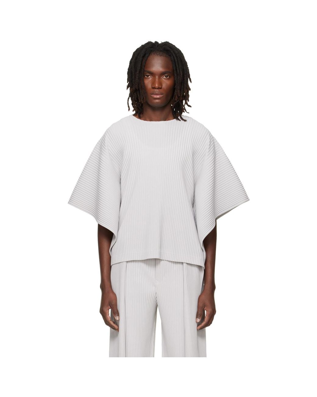 Homme Plissé Issey Miyake White Motion Blur Top for men