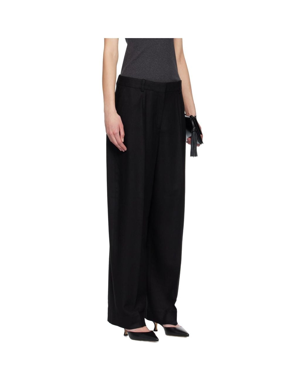 Totême Black Wide Flannel Trousers