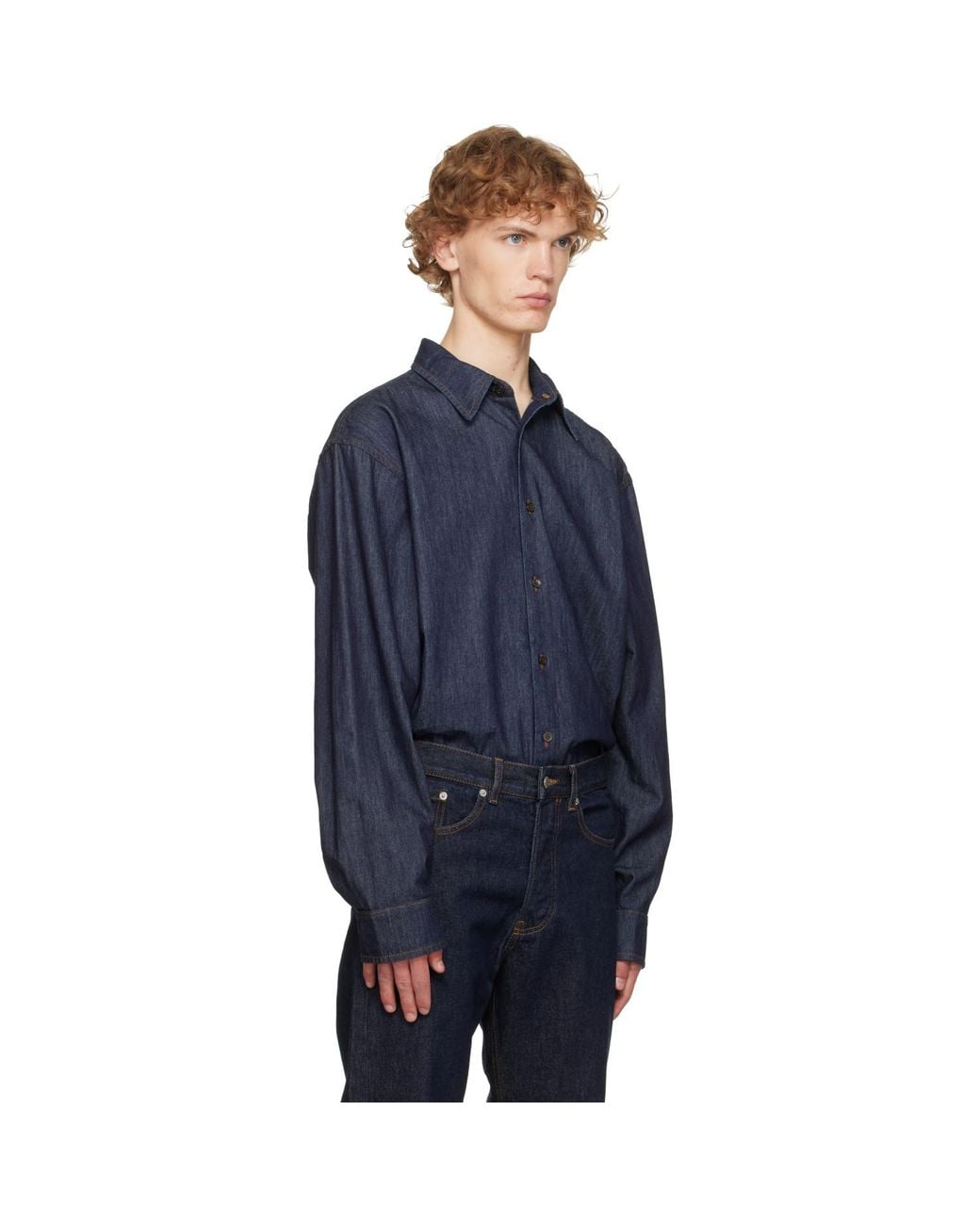 Dries Van Noten Blue Loose Denim Shirt for men