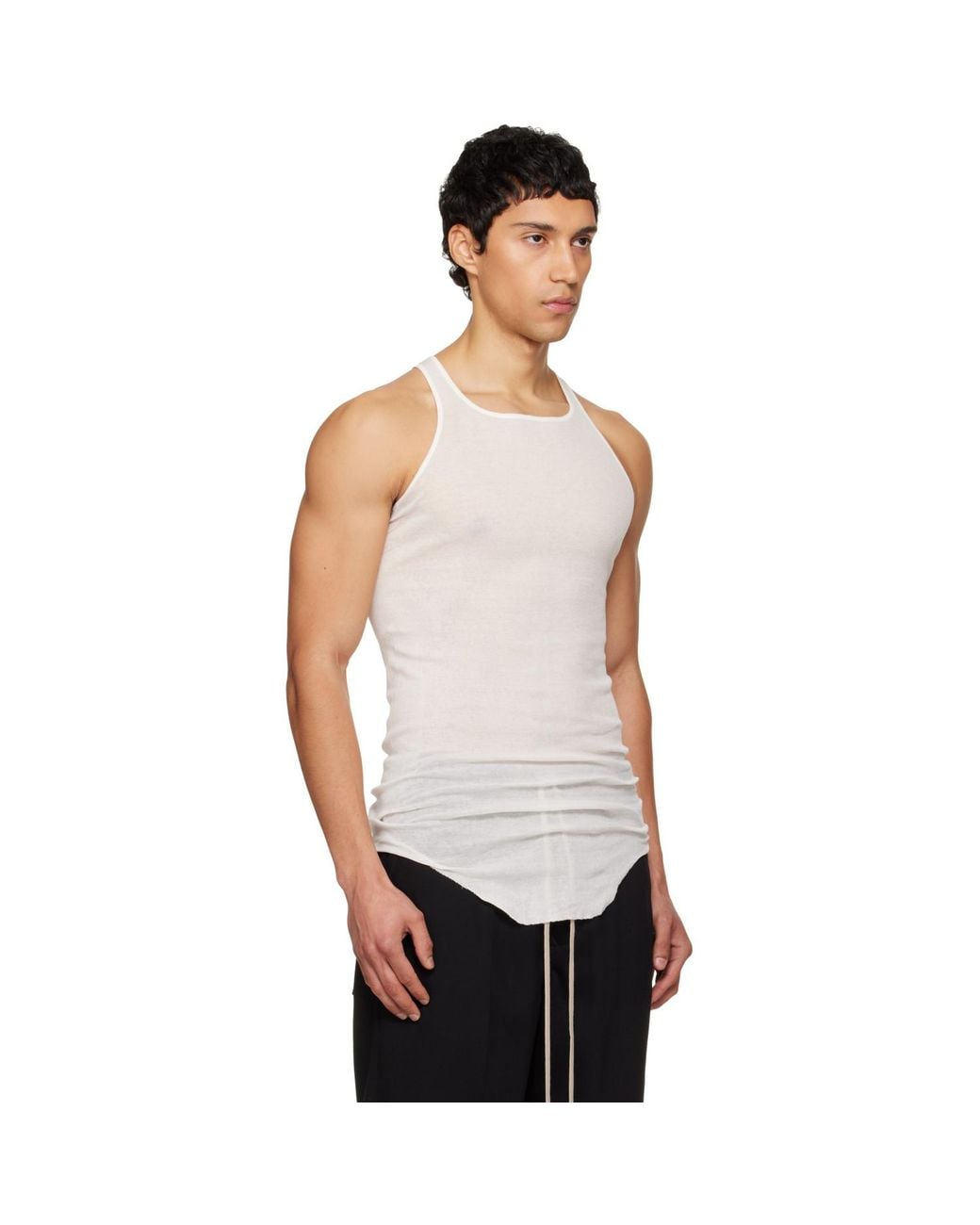 Rick Owens White Temple Basic Rib Tank Top for men