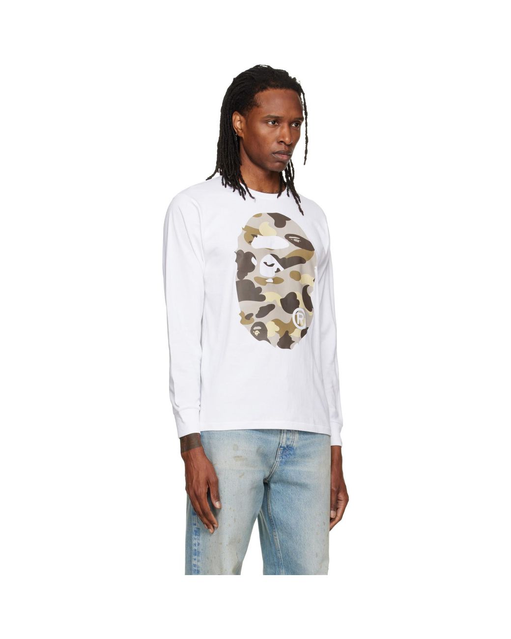 A Bathing Ape White Color Camo Big Ape Head Long Sleeve T-Shirt for men