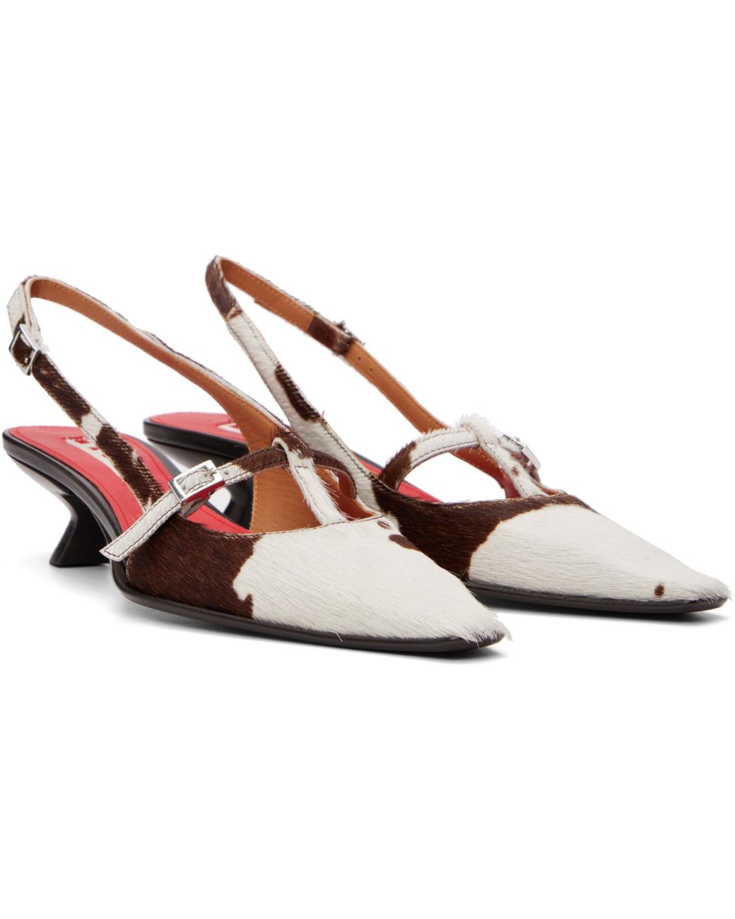 Marni Brown Cow-Print Ponyhair Katty Slingback Heels