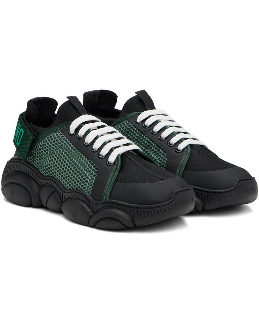 スニーカー Moschino MB15353G1GG8300A LOGO TAPE TEDDY Sneakers Black & Green Logo Tape Teddy Sneakers by Moschino on Sale