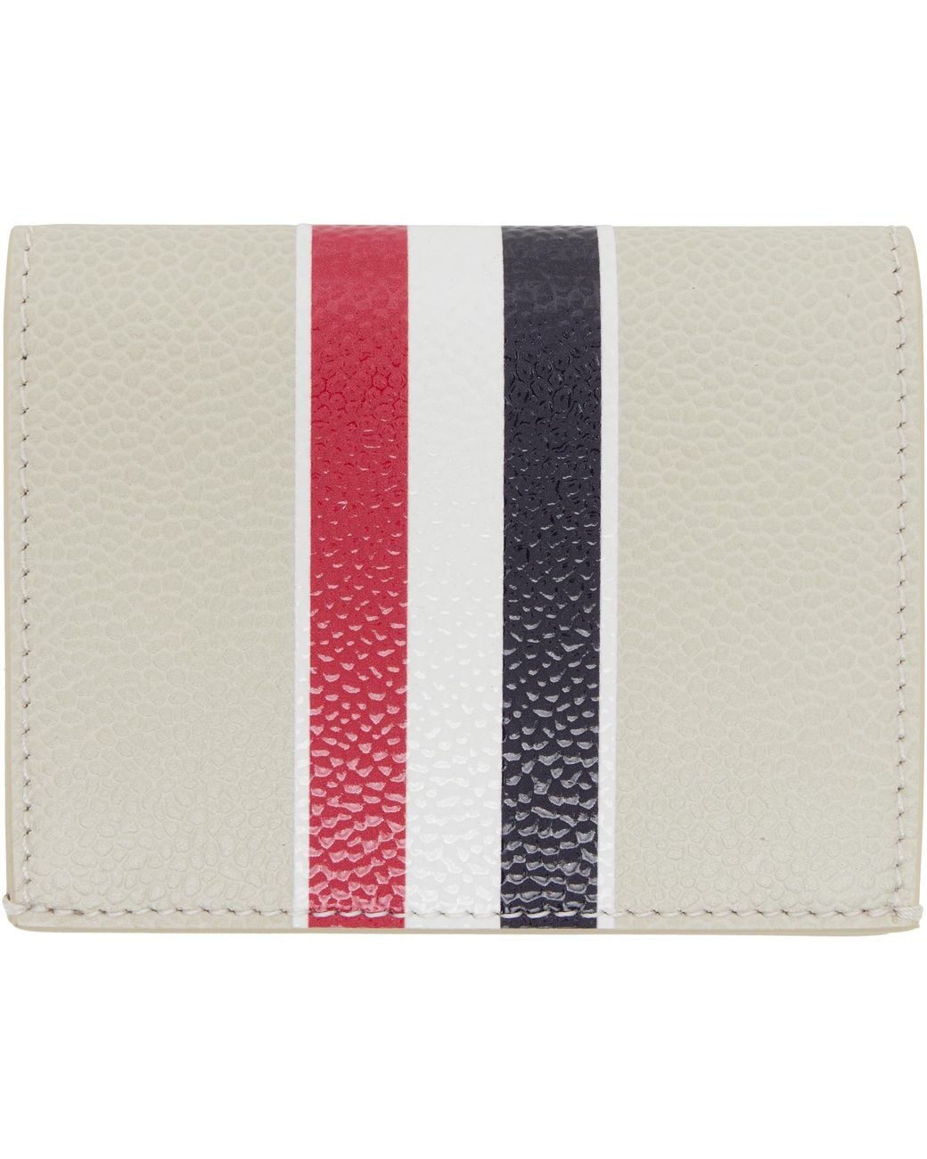 Thom Browne Black Off- Pebble Grain Rwb Stripe Double Card Holder for men