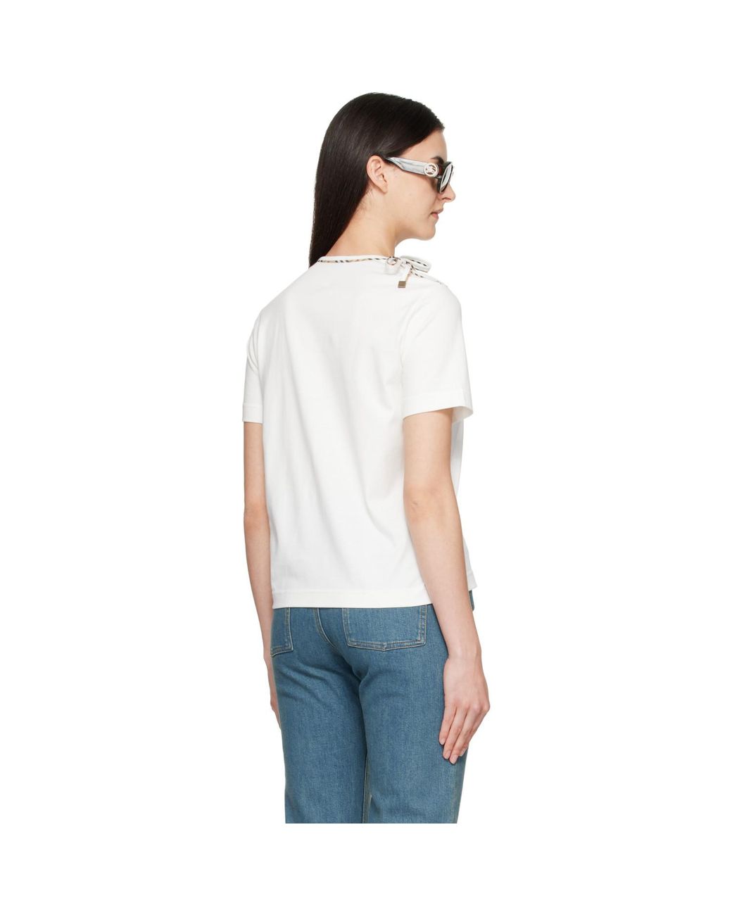 Burberry White Off- Tie-Sleeve Cotton T-Shirt