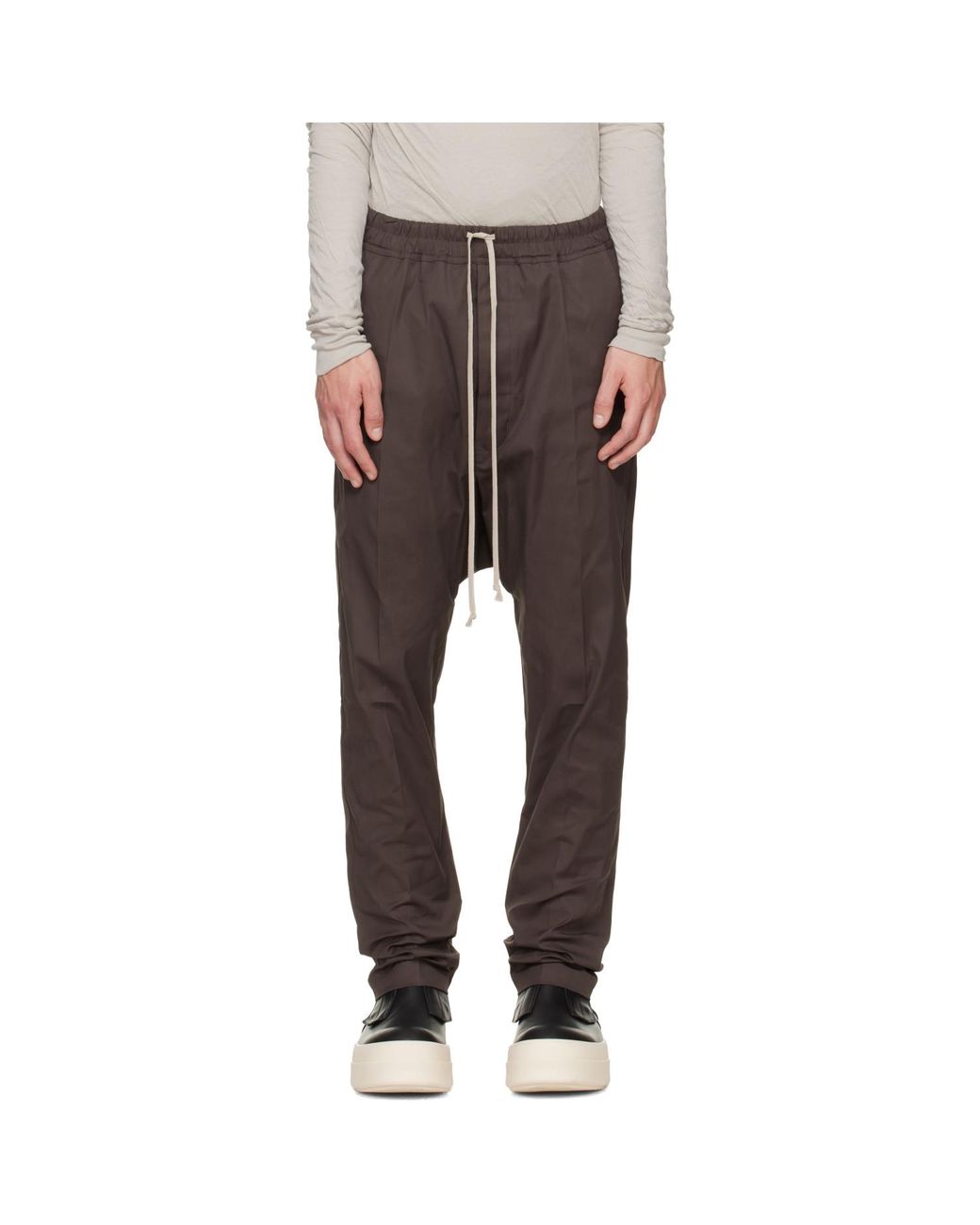 Rick Owens Gray Tower Drawstring Long Trousers for men