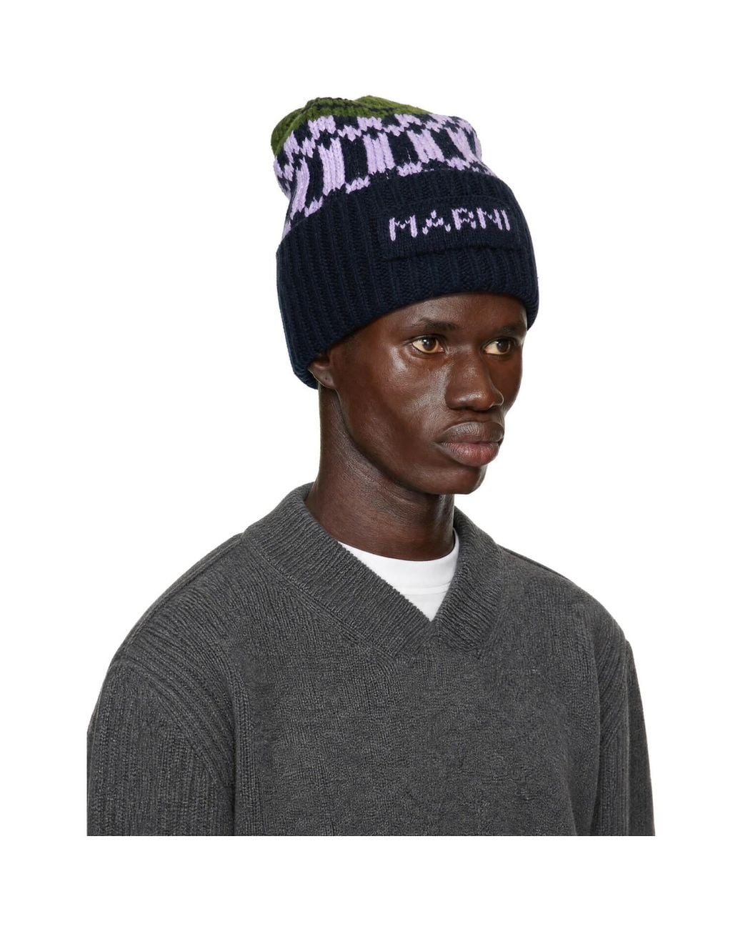 Marni Black Knit Wool Beanie for men