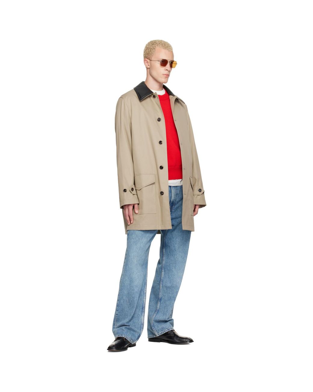 Burberry Multicolor Mid-Length Leather Collar Meadowbank Car Coat for men