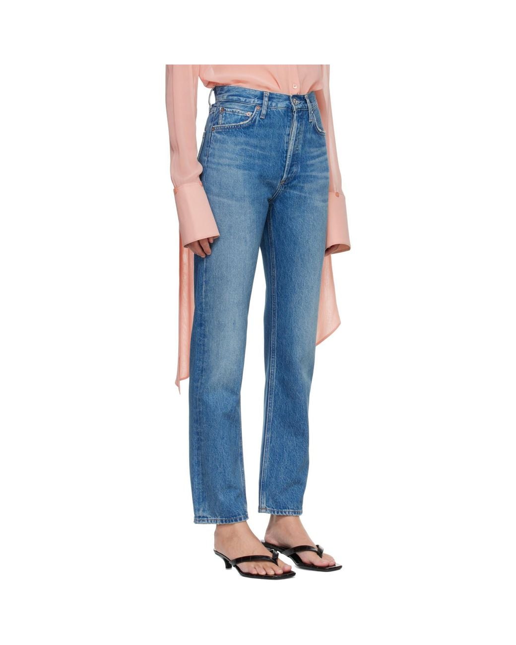 Agolde Blue 90's Pinch Waist High Rise Straight Jeans
