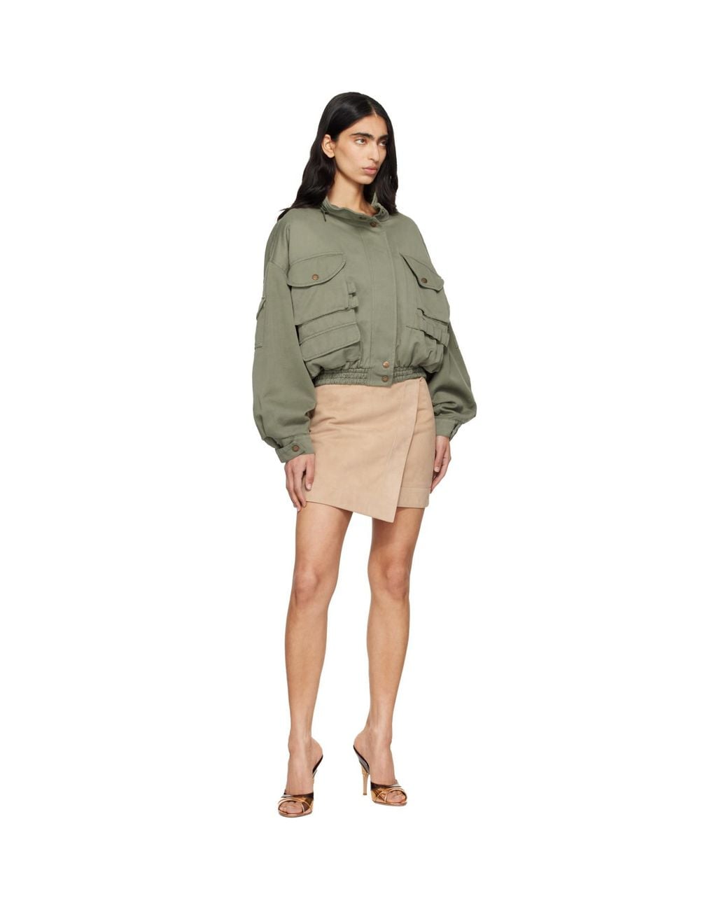 Balmain Natural Suede Wrap Miniskirt