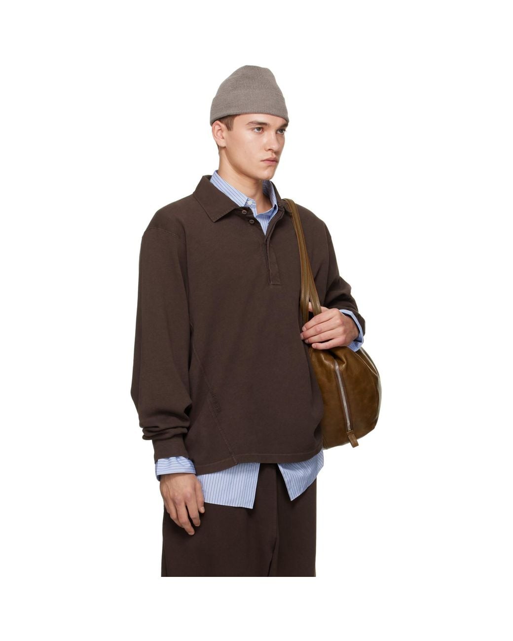 Hed Mayner Brown Cotton Long Sleeve Polo for men