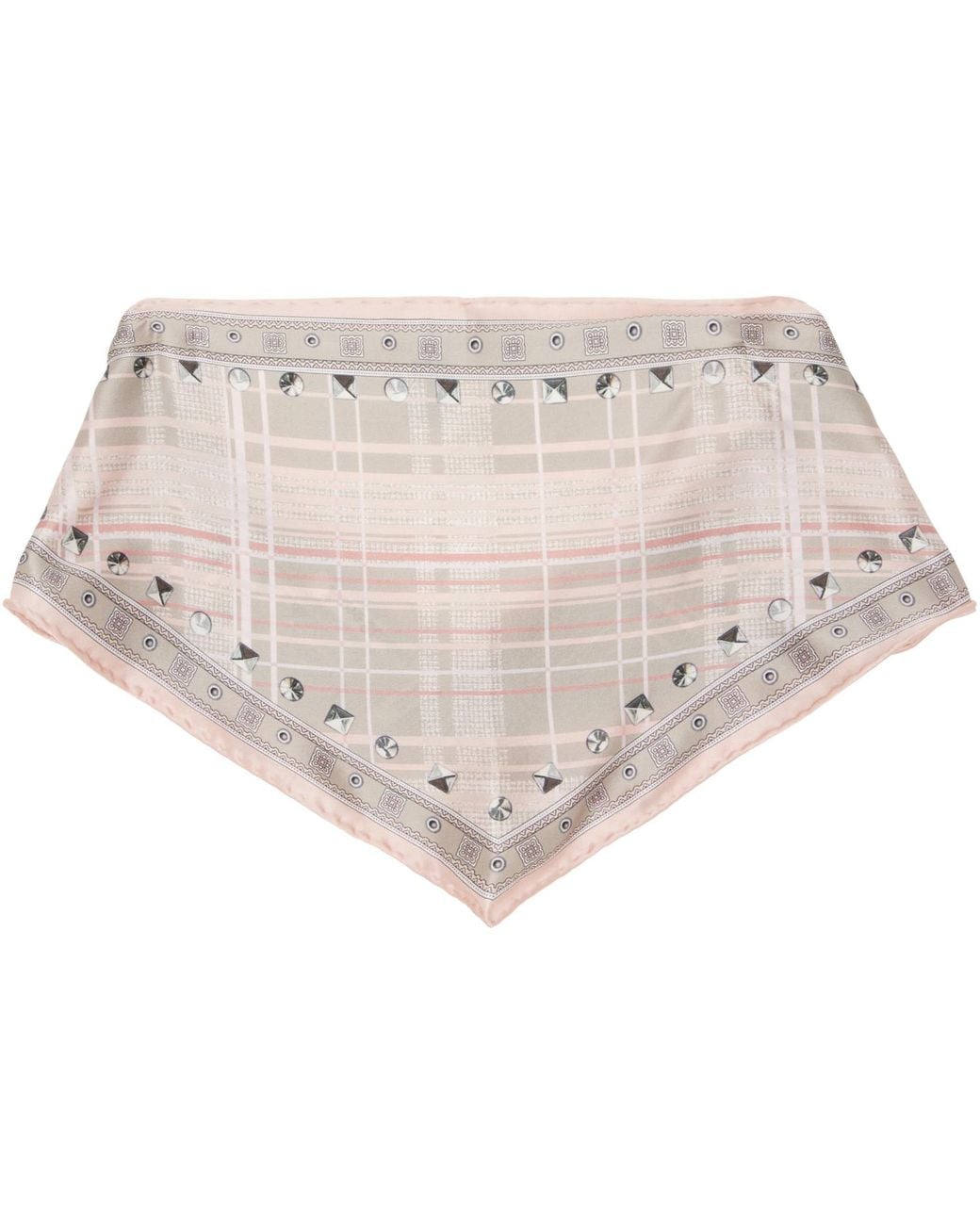 Acne White Taupe Check Silk Scarf